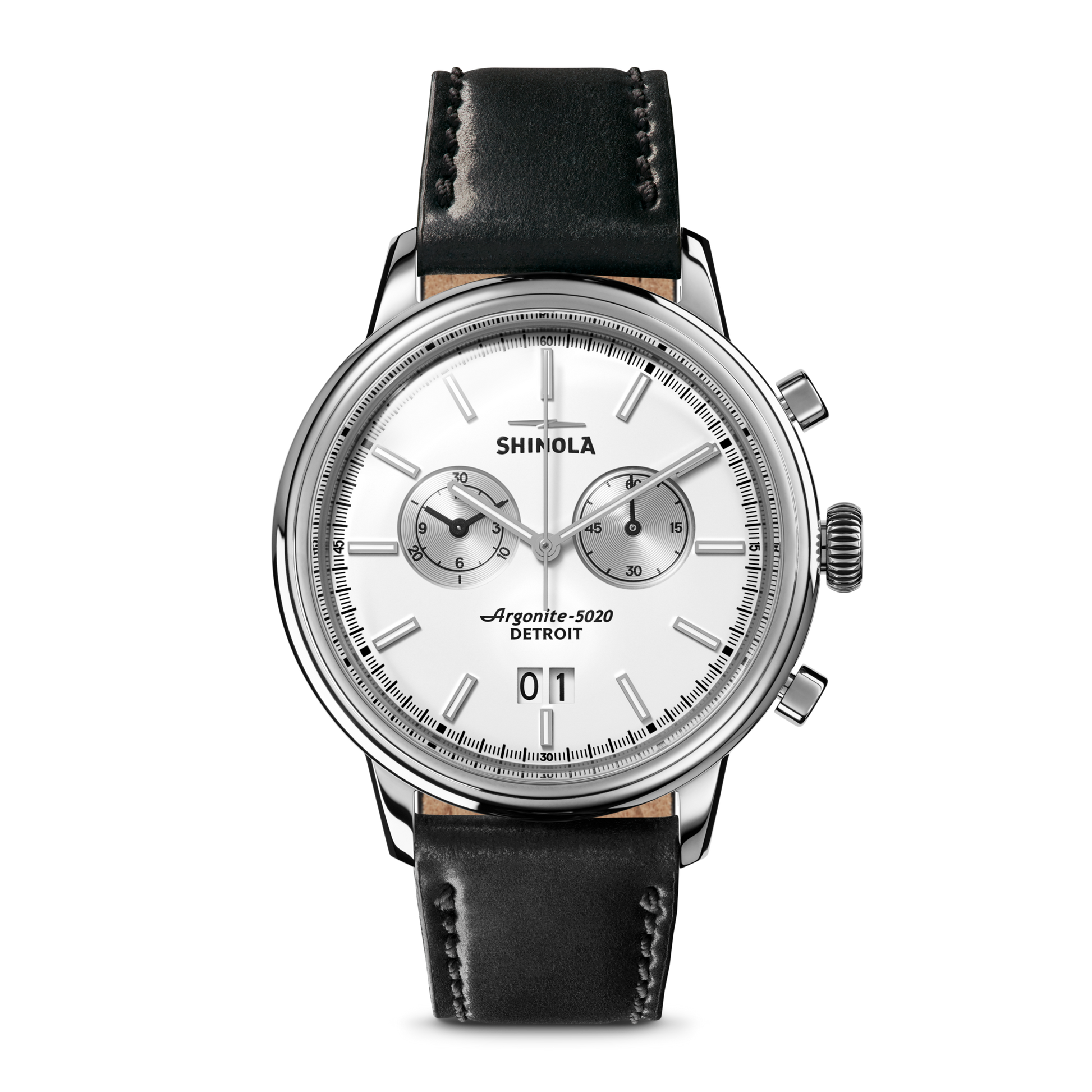 Bedrock Chronograph Watch - Black Leather Strap