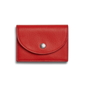 The Shinola Birdy Accordion Card Holder - Tomato, a compact red natural leather wallet with a curved flap, silver snap closure, and card pockets, is shown against a plain light background.