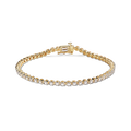 The Shinola 1.84 Carat 6.5" Diamond Tennis Bracelet in yellow gold features a single row of round brilliant cut diamonds, elegantly set in gold links and displayed on a white background.