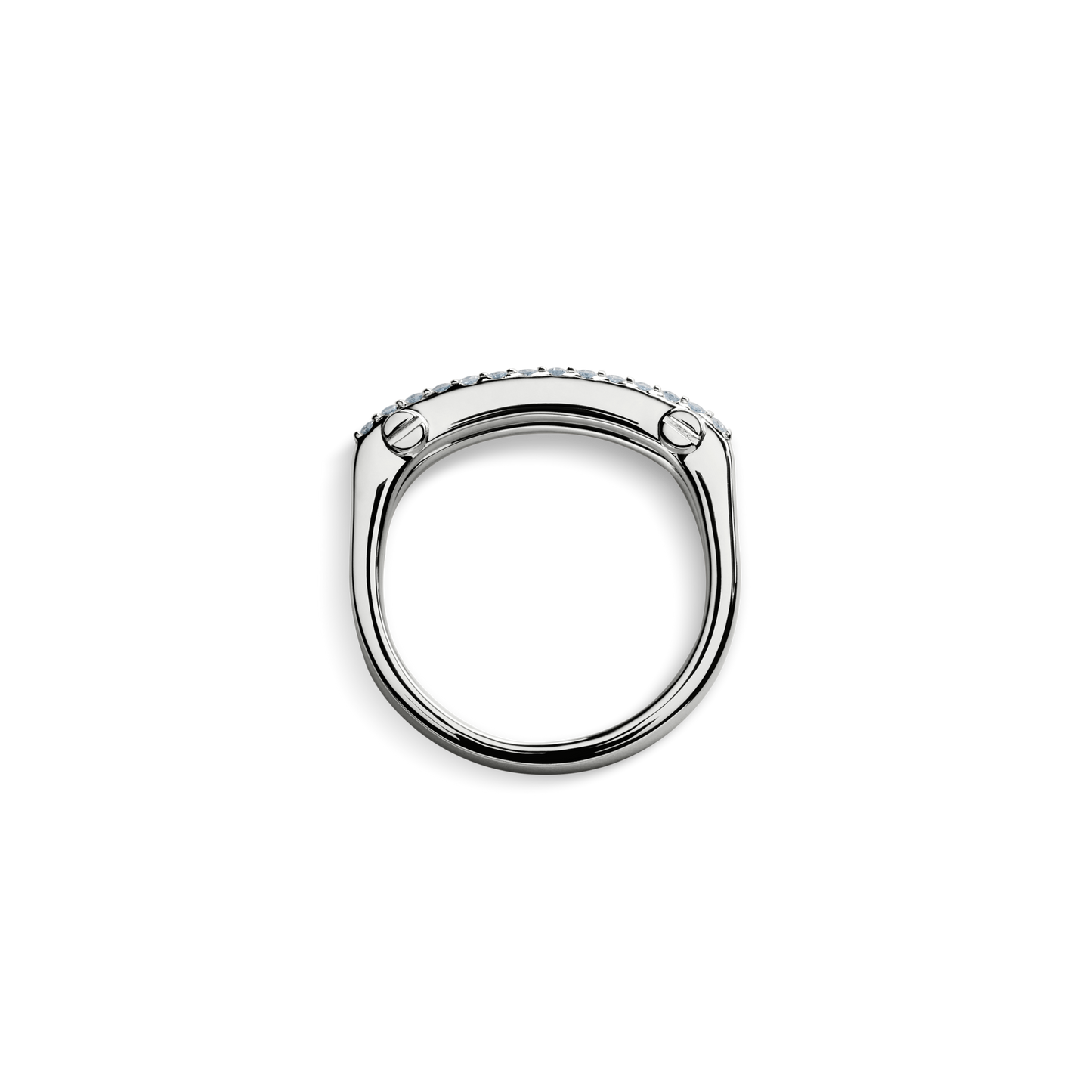 Diamond Pave Rivet Double Row Ring - White Gold