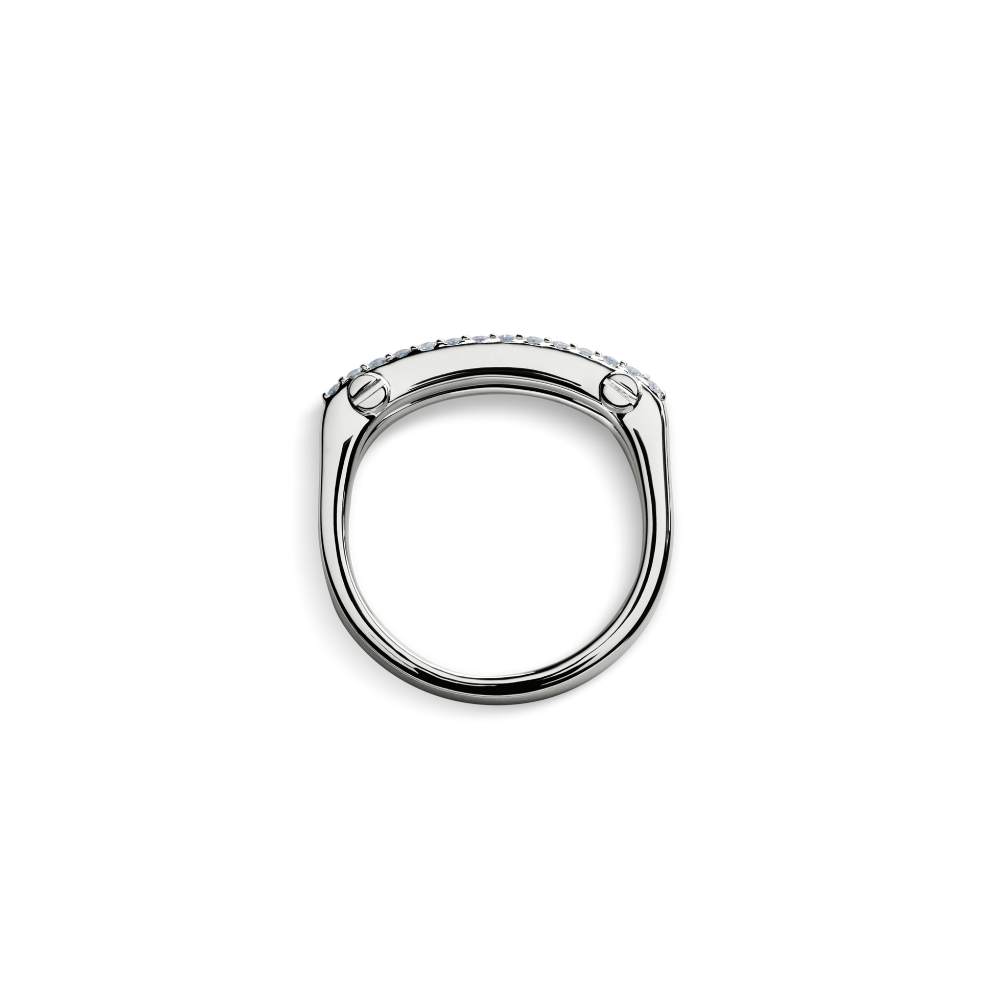 Diamond Pave Rivet Double Row Ring - White Gold