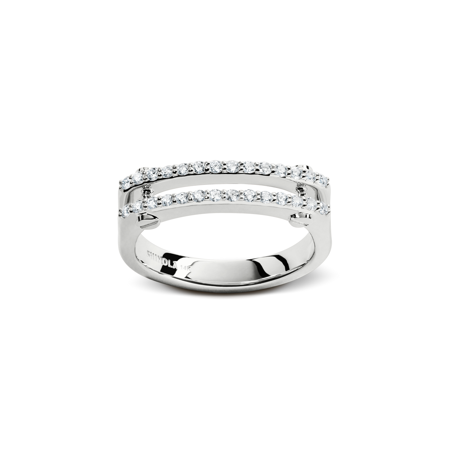 Diamond Pave Rivet Double Row Ring - White Gold