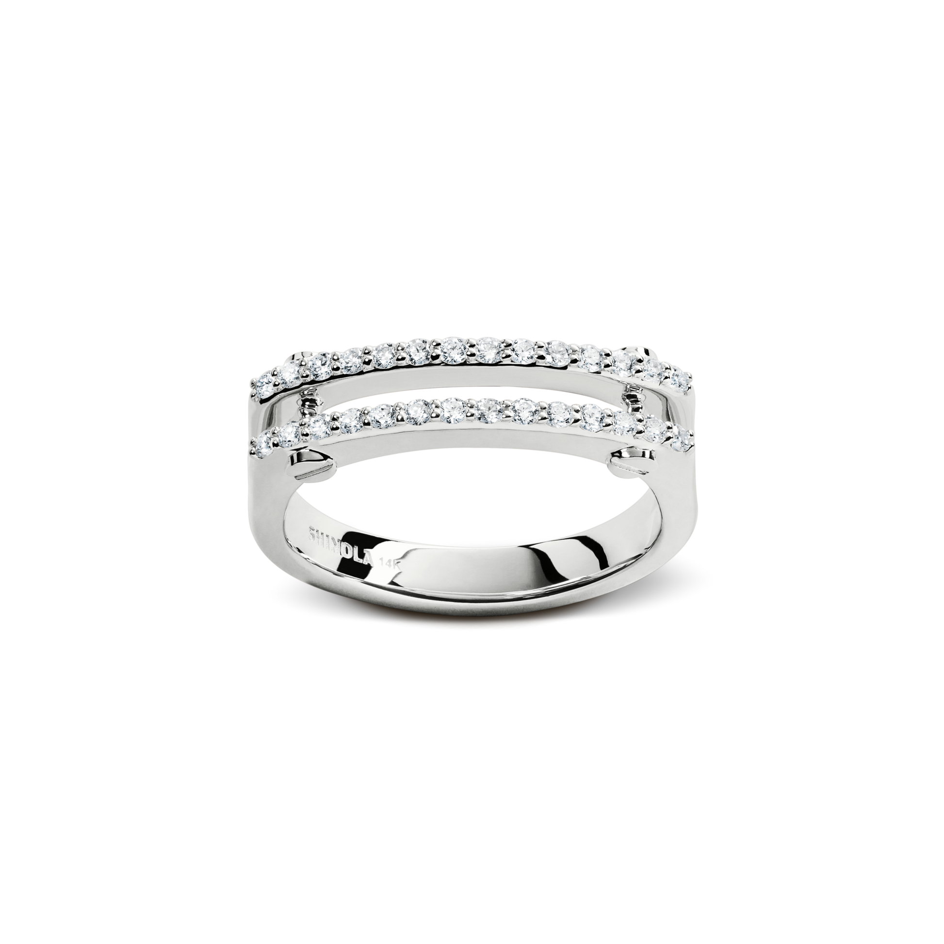 Diamond Pave Rivet Double Row Ring - White Gold