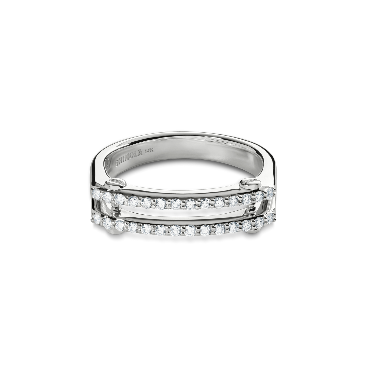 Diamond Pave Rivet Double Row Ring - White Gold