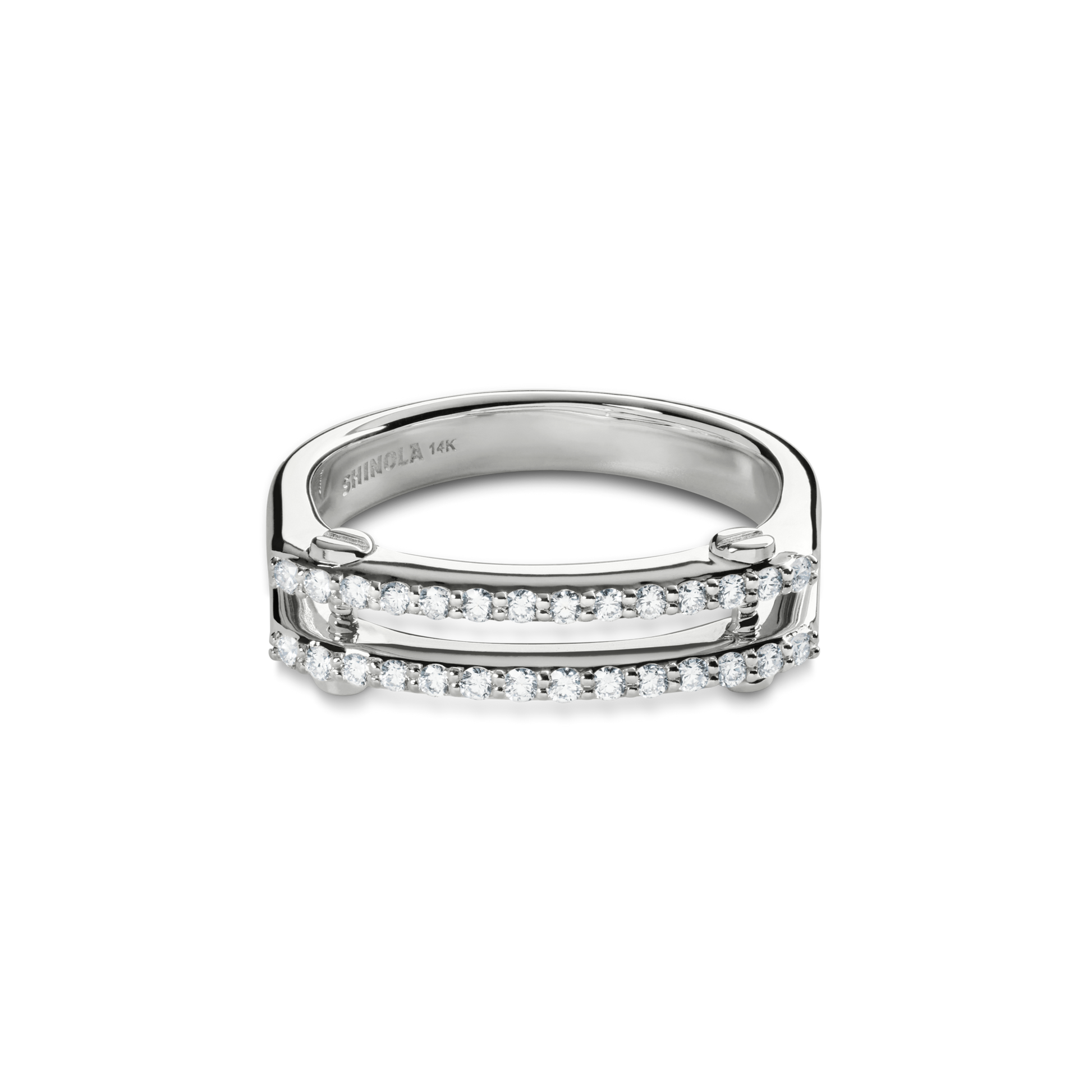 Diamond Pave Rivet Double Row Ring - White Gold