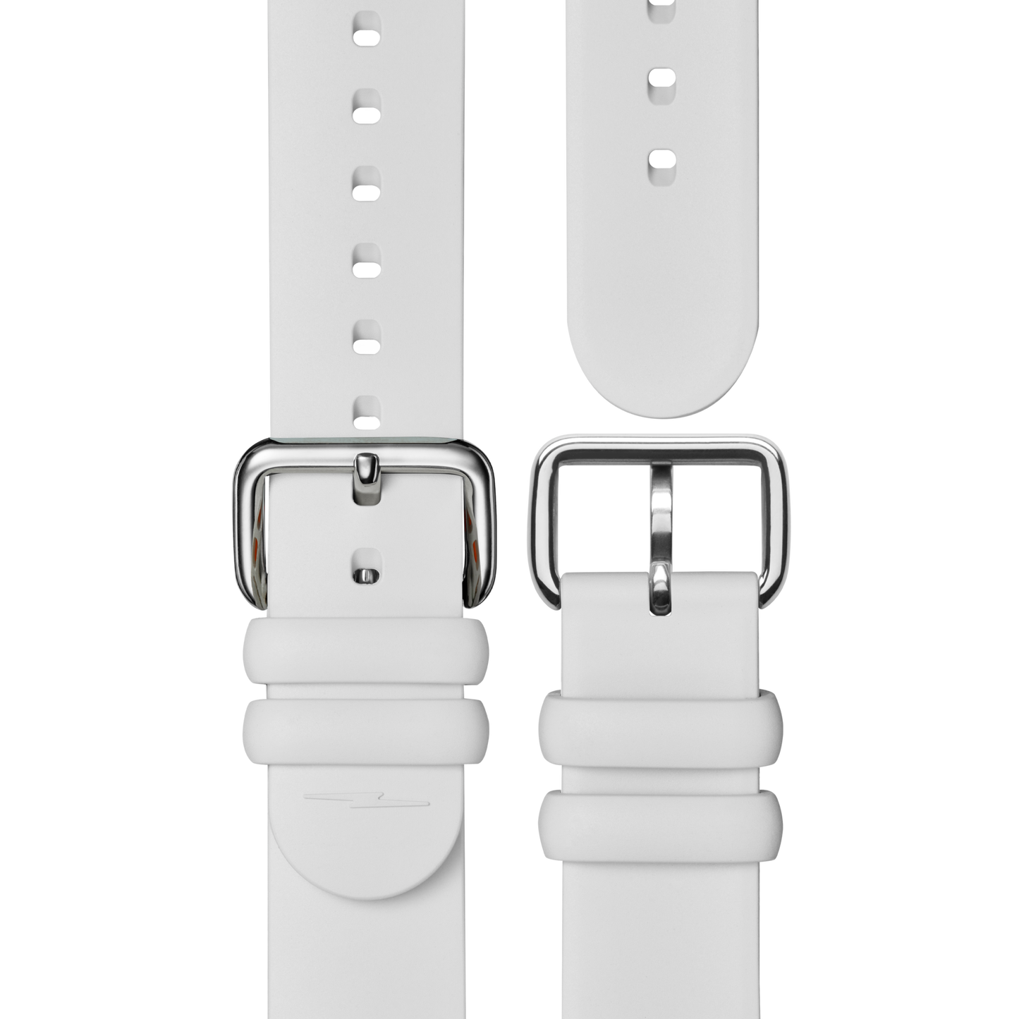 Two nude Detrola watch straps by Shinola with silver buckles are side by side on a white background. Each strap has multiple adjustment holes and two loops to secure the loose end, showcasing classic American style.