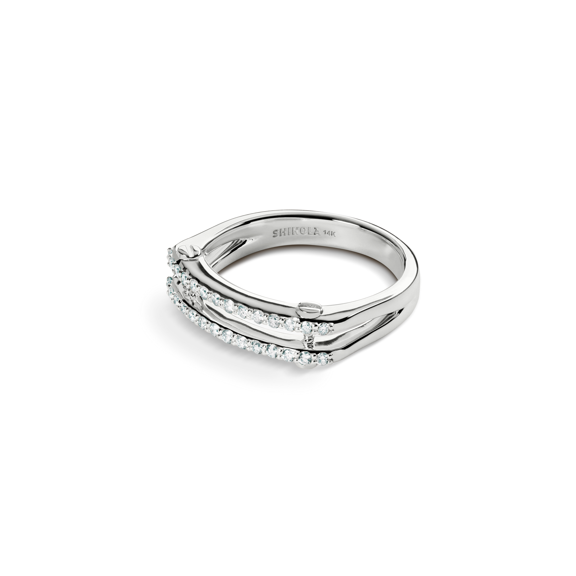 Diamond Pave Rivet Double Row Ring - White Gold