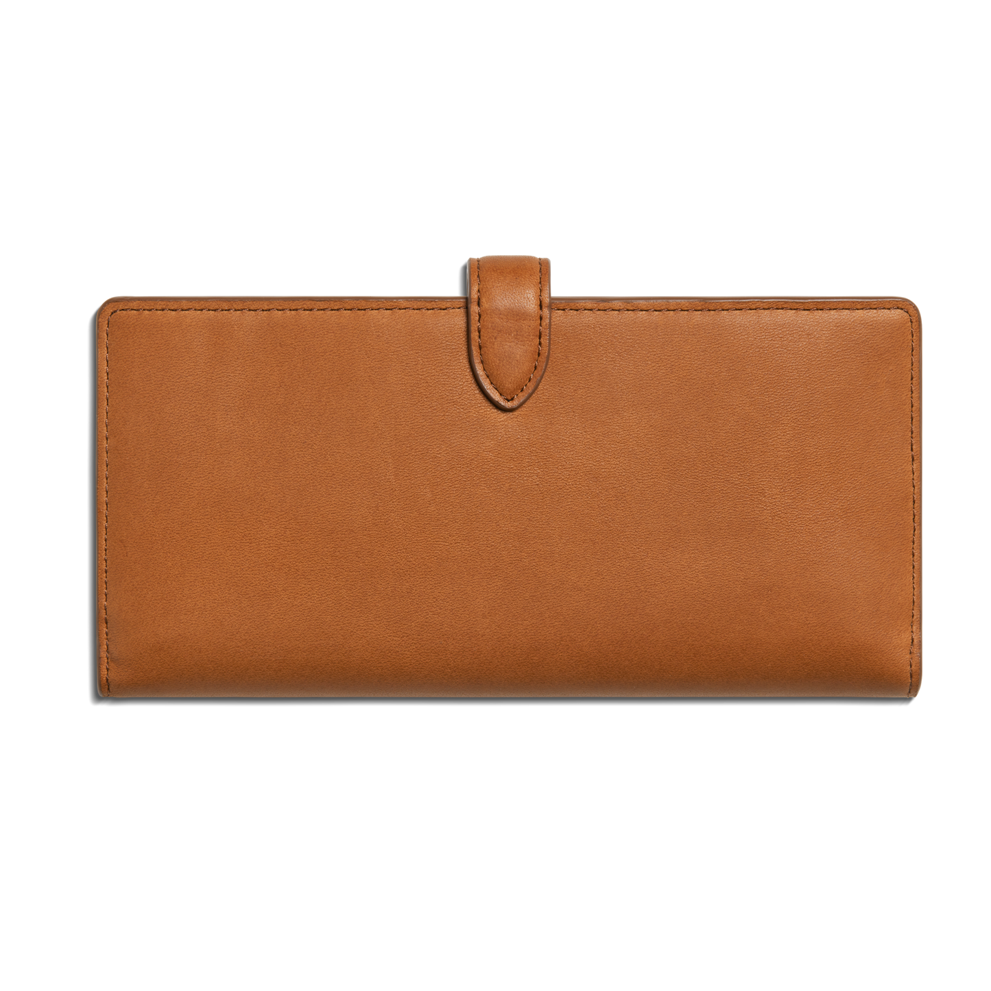 The Shinola Continental Snap Wallet - Tan is a rectangular natural leather wallet with a flap and snap closure, displayed on a white background.